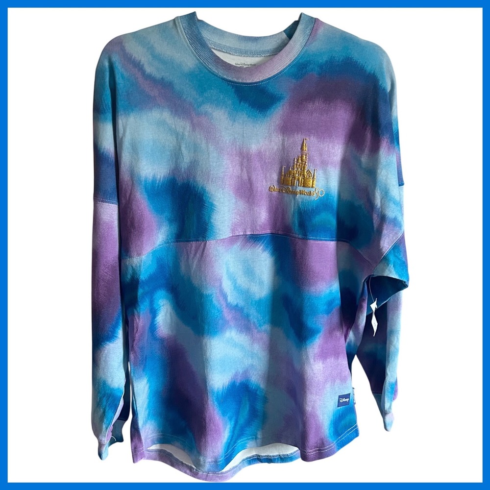 NWT Disney World 50th Anniversary Tie Dye Spirit Jersey Mickey Minnie Mouse Gold